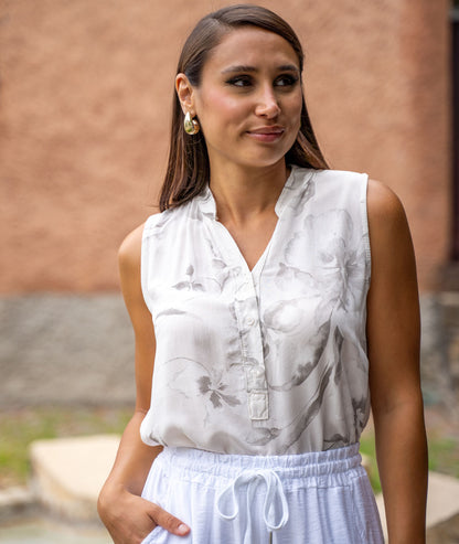 Débardeur à motif fleuri Flazy beige face