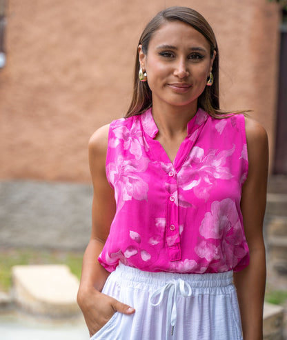 Débardeur à motif fleuri Flazy fushia face