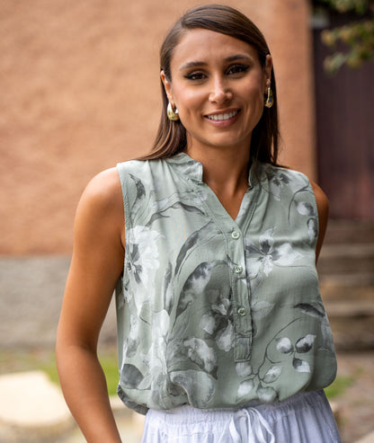 Débardeur à motif fleuri Flazy kaki face