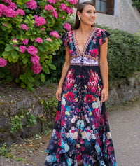 Robe longue en mousseline Ellia - noir