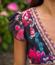 Robe longue en mousseline Ellia noir détails