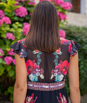 Robe longue en mousseline Ellia noir dos