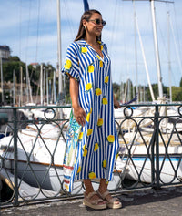 Robe Quento longue bi matière à motif - bleu