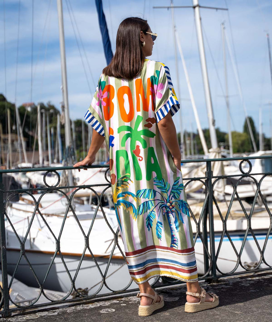 Robe longue bi matière Quento bleu dos