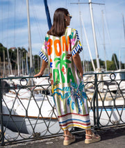 Robe longue bi matière Quento bleu dos