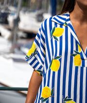 Robe longue bi matière Quento bleu détails