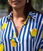 Robe longue bi matière Quento bleu détails