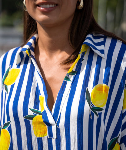 Robe longue bi matière Quento bleu détails