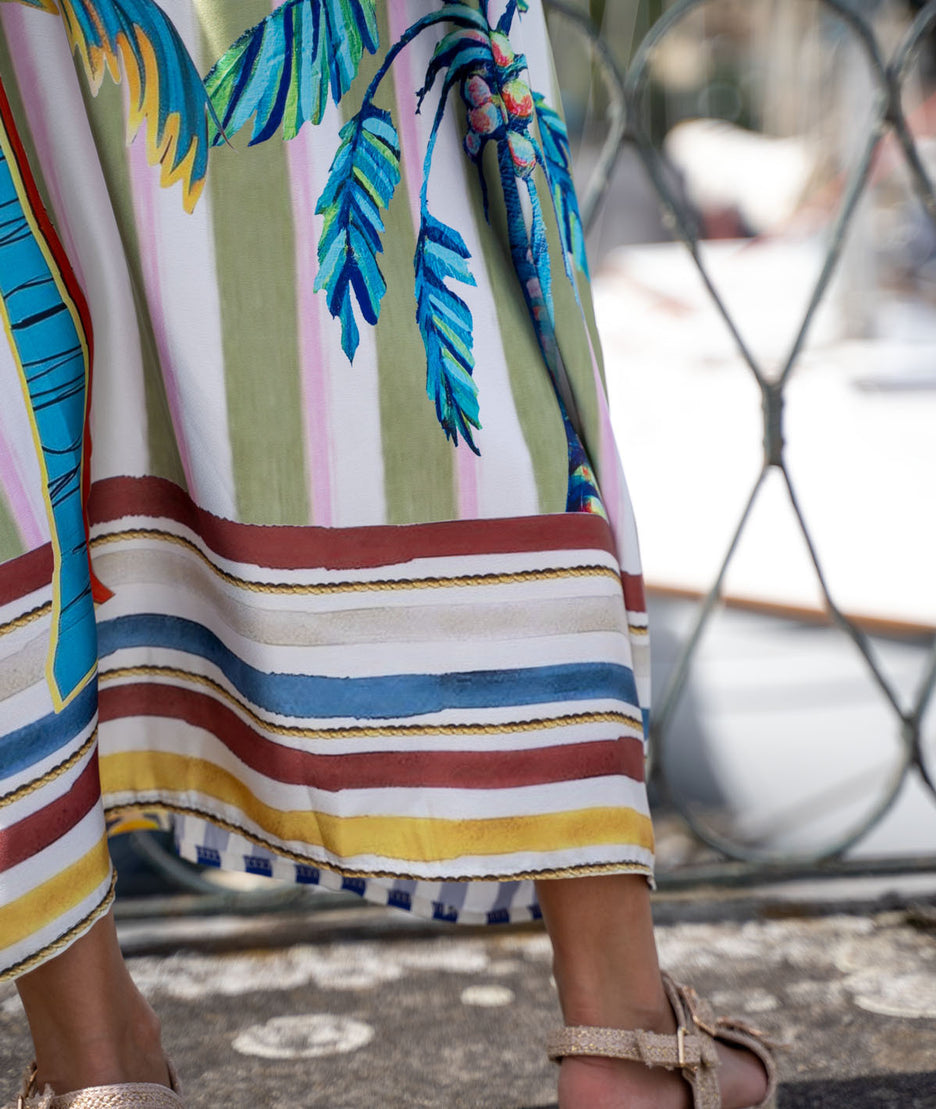 Robe longue bi matière Quento bleu détails