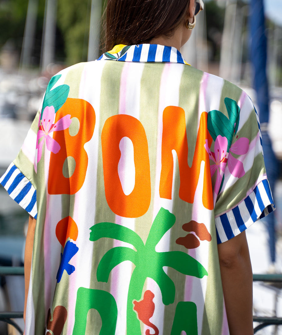 Robe longue bi matière Quento bleu détails