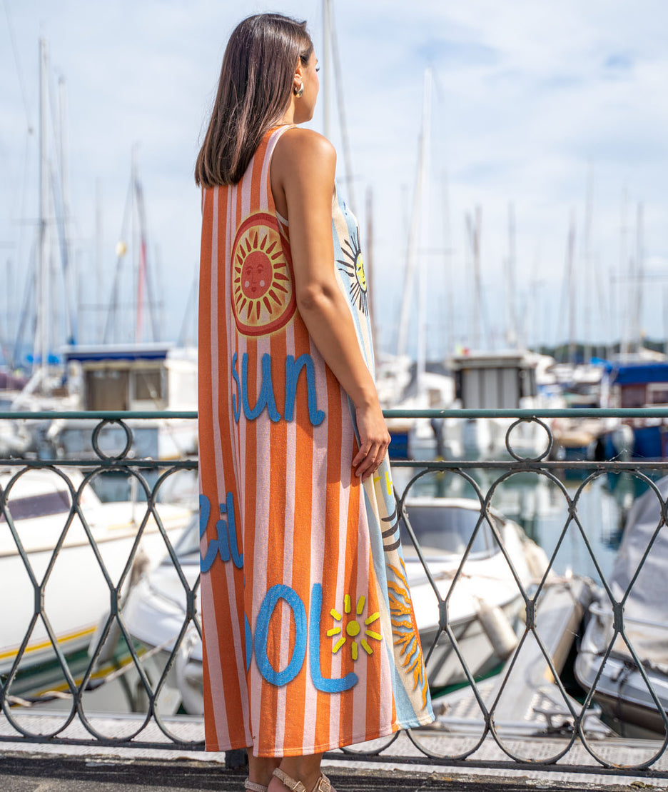 Robe longue pailletée Sunsol orange dos