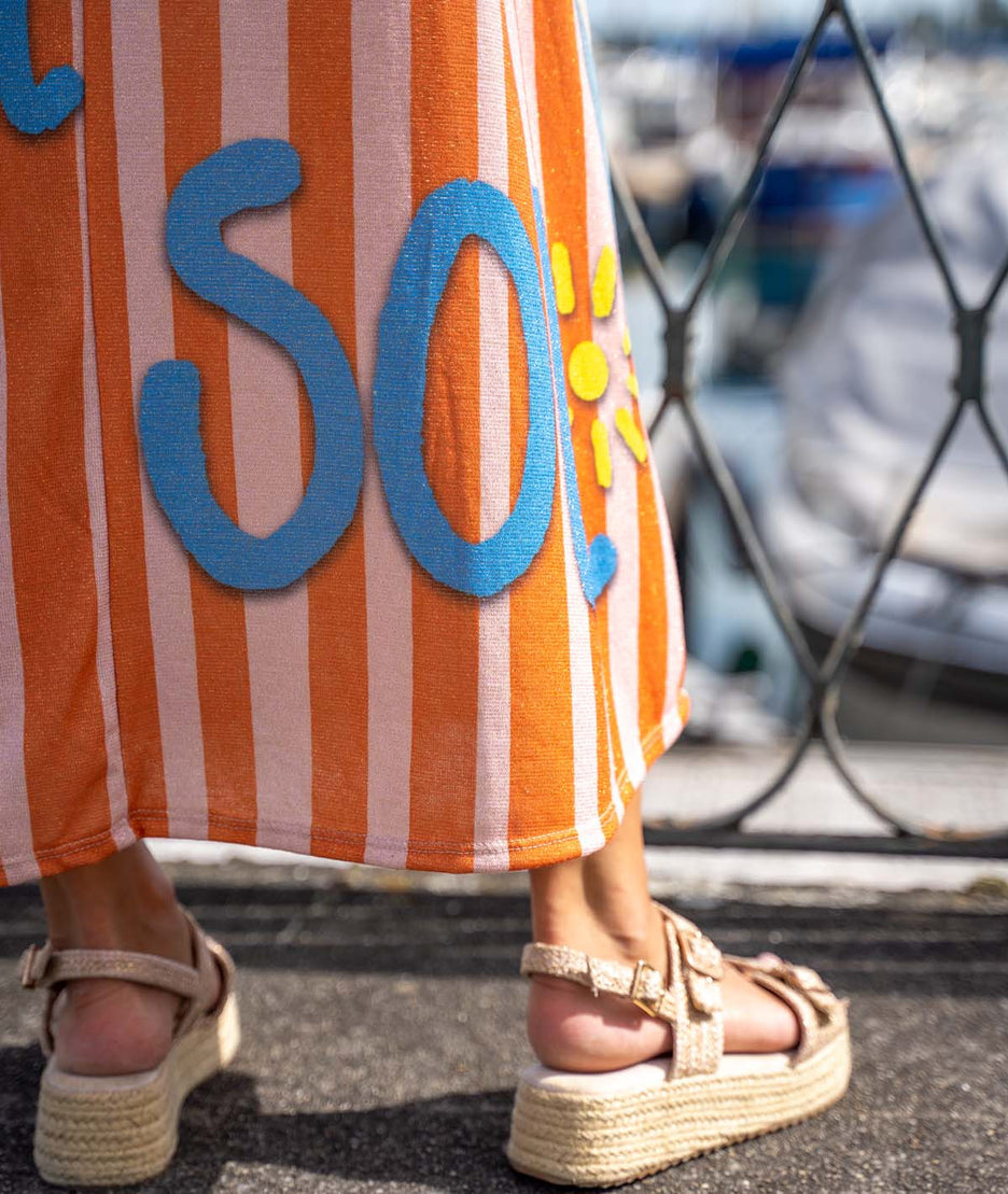 Robe longue pailletée Sunsol orange détails