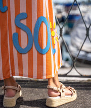 Robe longue pailletée Sunsol orange détails