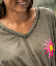 T-shirt ample kaki détails