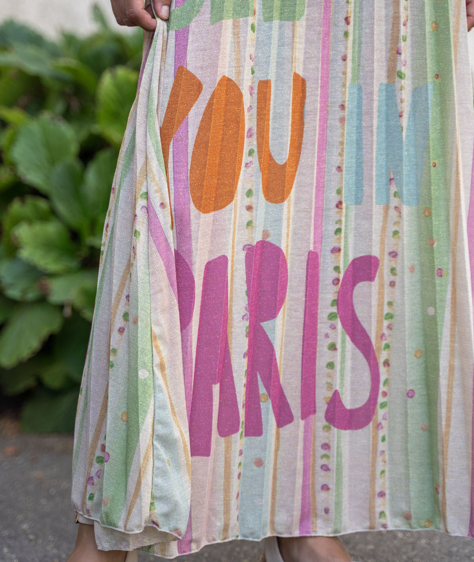 Robe longue plissée rose Miraco détails