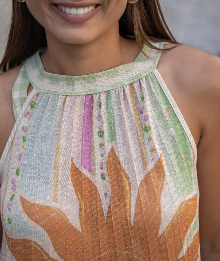 Robe longue plissée rose Miraco détails