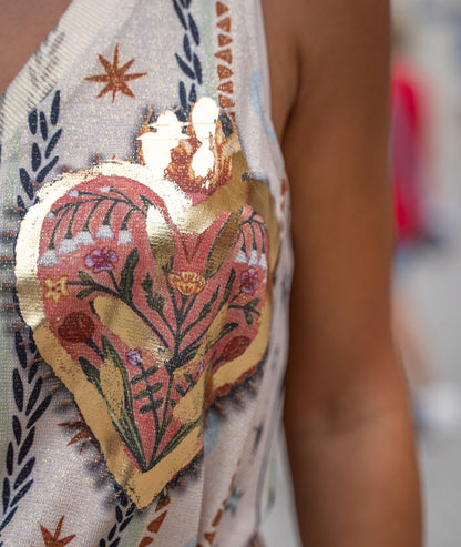 Débardeur pailleté à imprimé brique détail avant