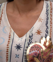 Débardeur pailleté à imprimé brique détail col