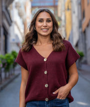 Gilet manches courtes en maille bordeau face avant