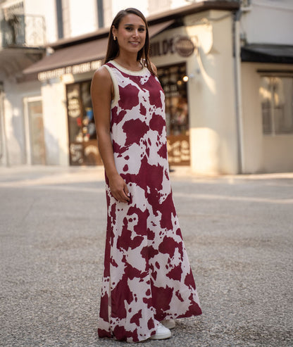 Robe Cody longue imprimé vache bordeau face avant