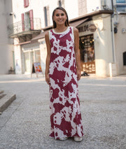 Robe Cody longue imprimé vache bordeau face avant