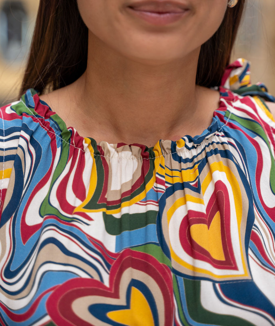 Robe Corrie courte à imprimé coeur détail col