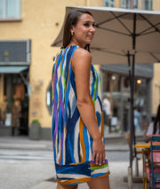 Robe courte fluide à imprimé bleu face arrière