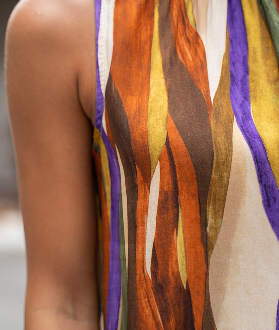 Robe courte fluide à imprimé choco détail imprimé