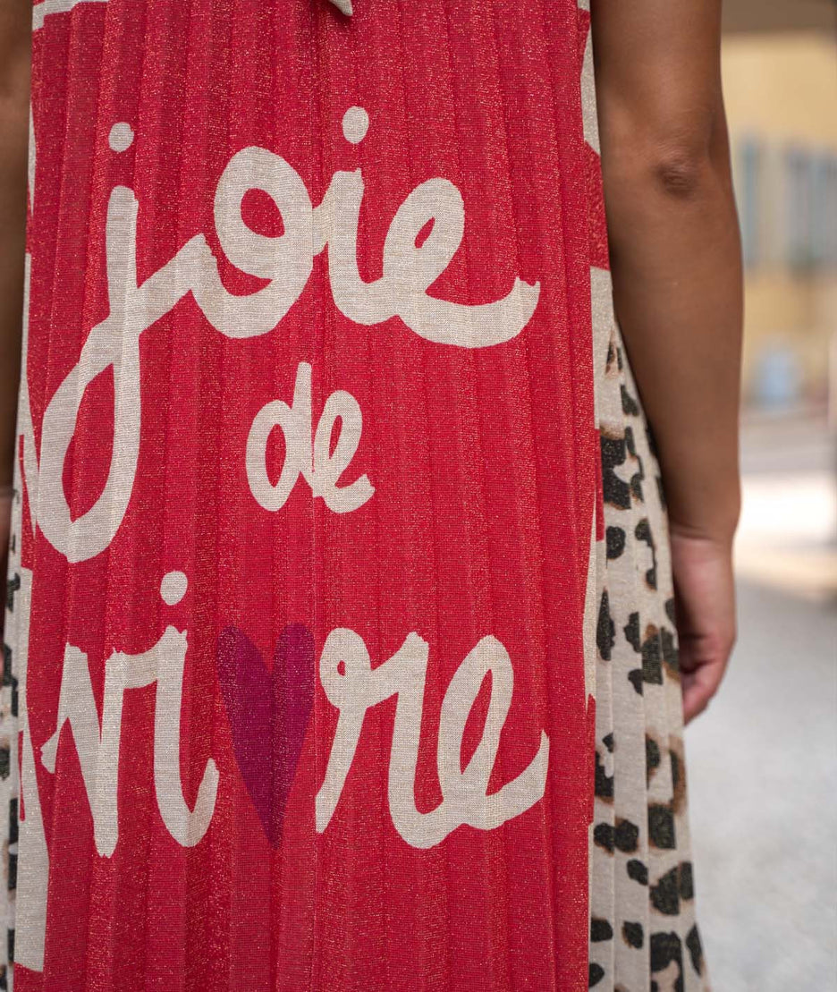 Robe Miraco longue plissée pailleté détail "joie de vivre"