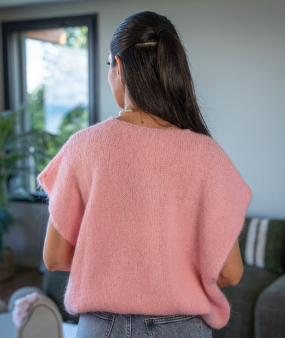Pull sans manches en maille Sama rose face arrière