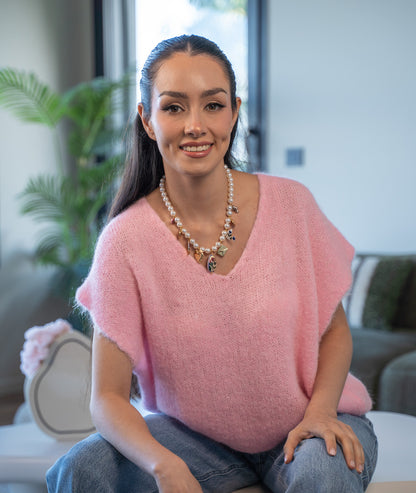 Pull sans manches en maille Sama rose face avant