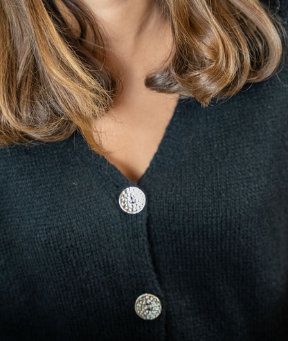 Gilet manches courtes en maille noir détail col