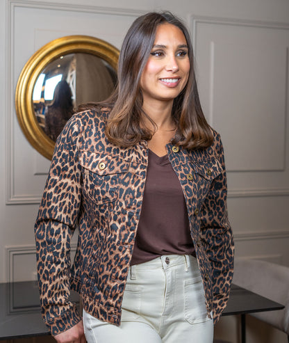 Veste en jean léopard face