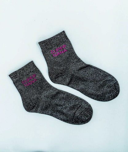 Chaussettes paillettes à messages noir face