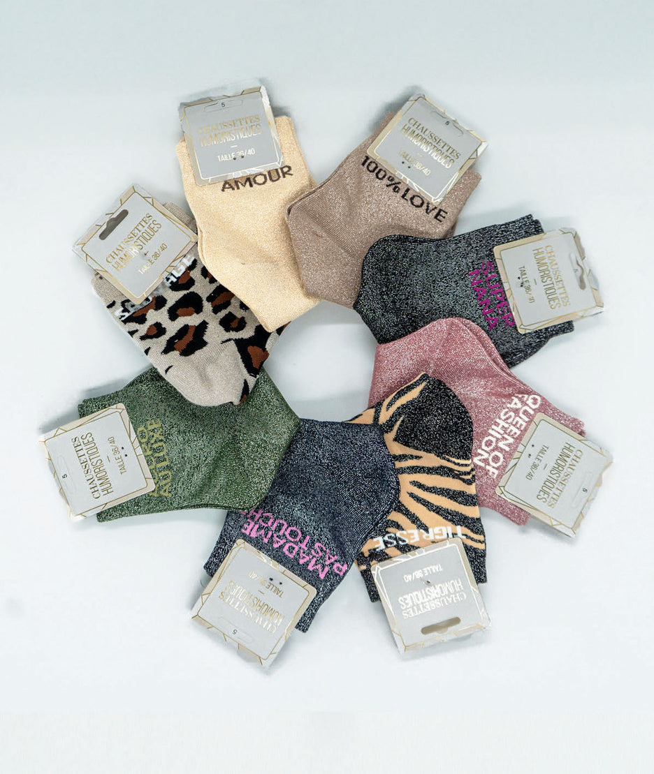 Chaussettes paillettes à messages tout coloré