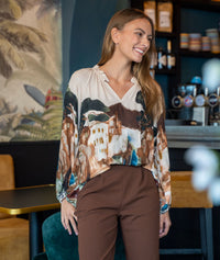 Blouse fluide à motif - marine