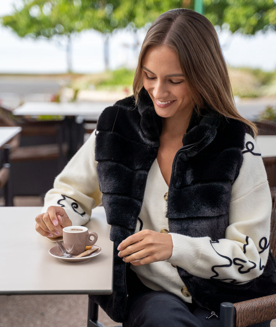 Gilet sans manches fausse fourrure Furla noir face