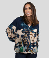 Blouse fluide à motif - marine