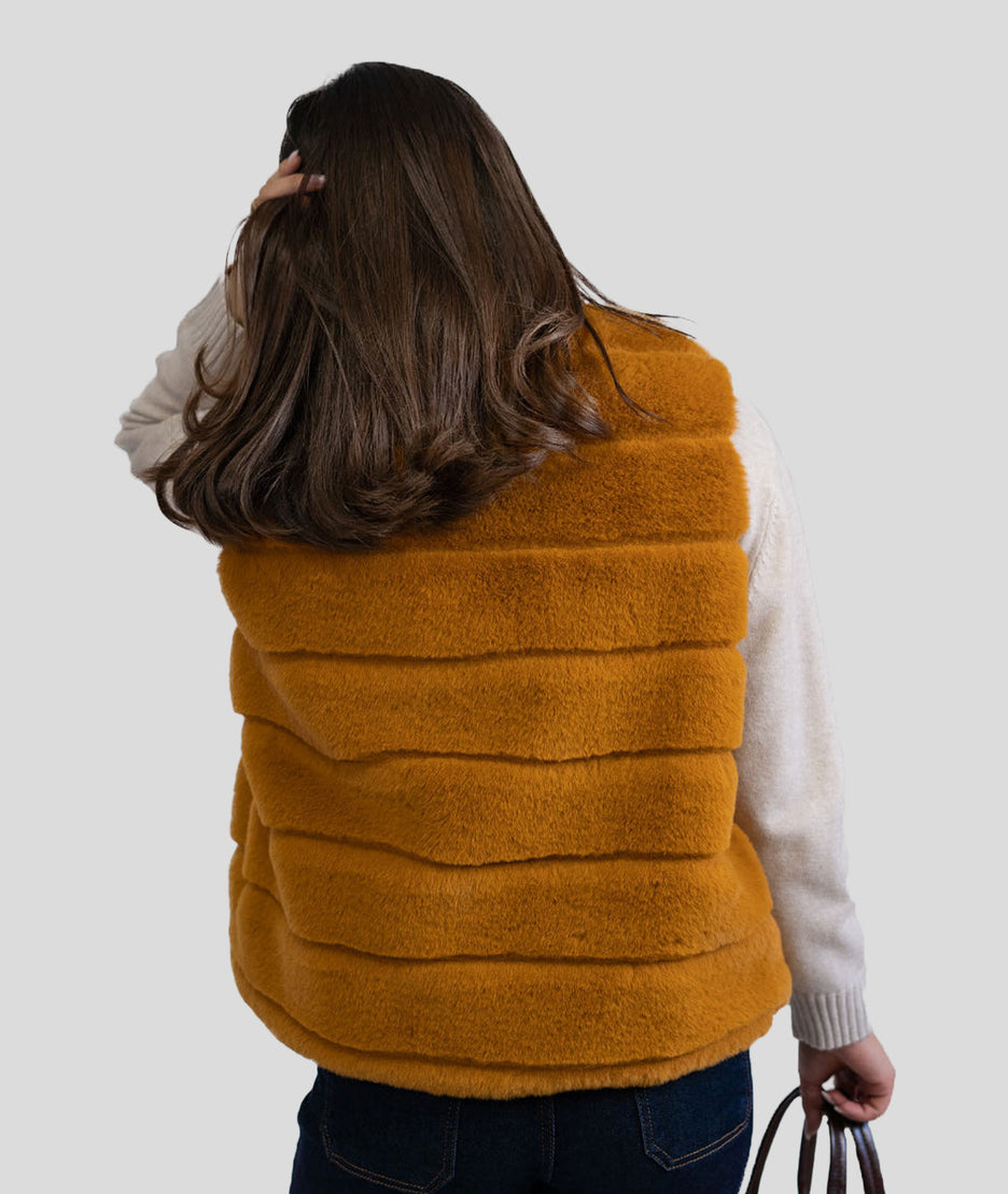 Gilet sans manches fausse fourrure Furla ocre dos