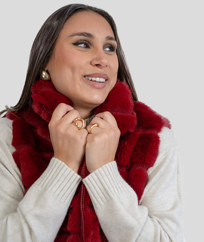 Gilet sans manches fausse fourrure Furla bordeau détails