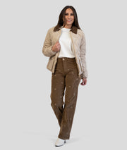 Veste matelassée col velours côtelé Quadri beige tenue complète
