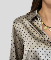 Ensemble en satin à pois gris détails col