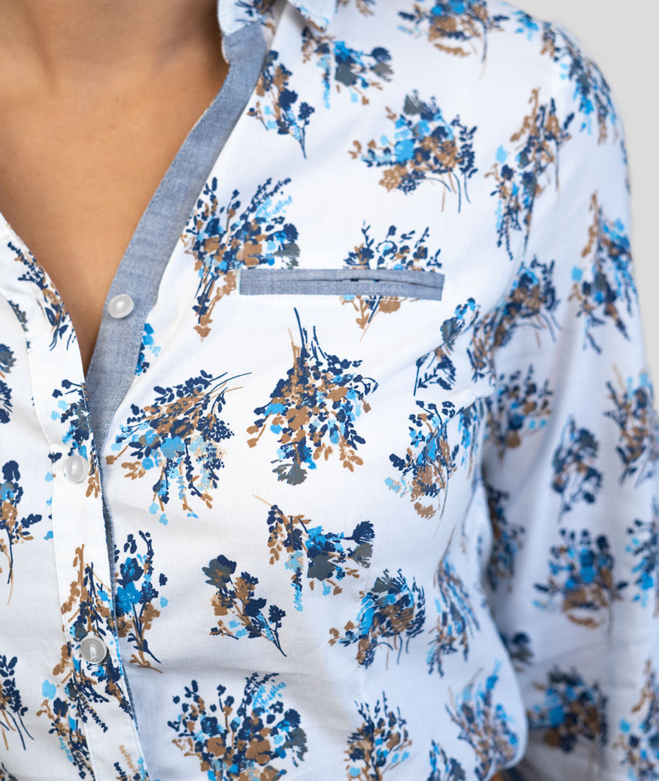 Chemise à détails fleuris Bouquet bleu détails