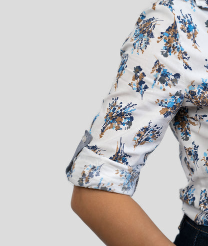 Chemise à détails fleuris Bouquet bleu détails