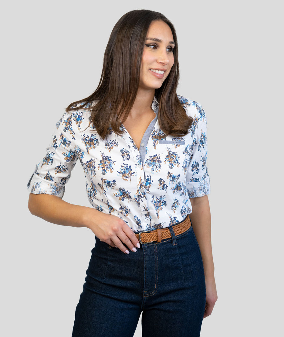 Chemise à détails fleuris Bouquet bleu face