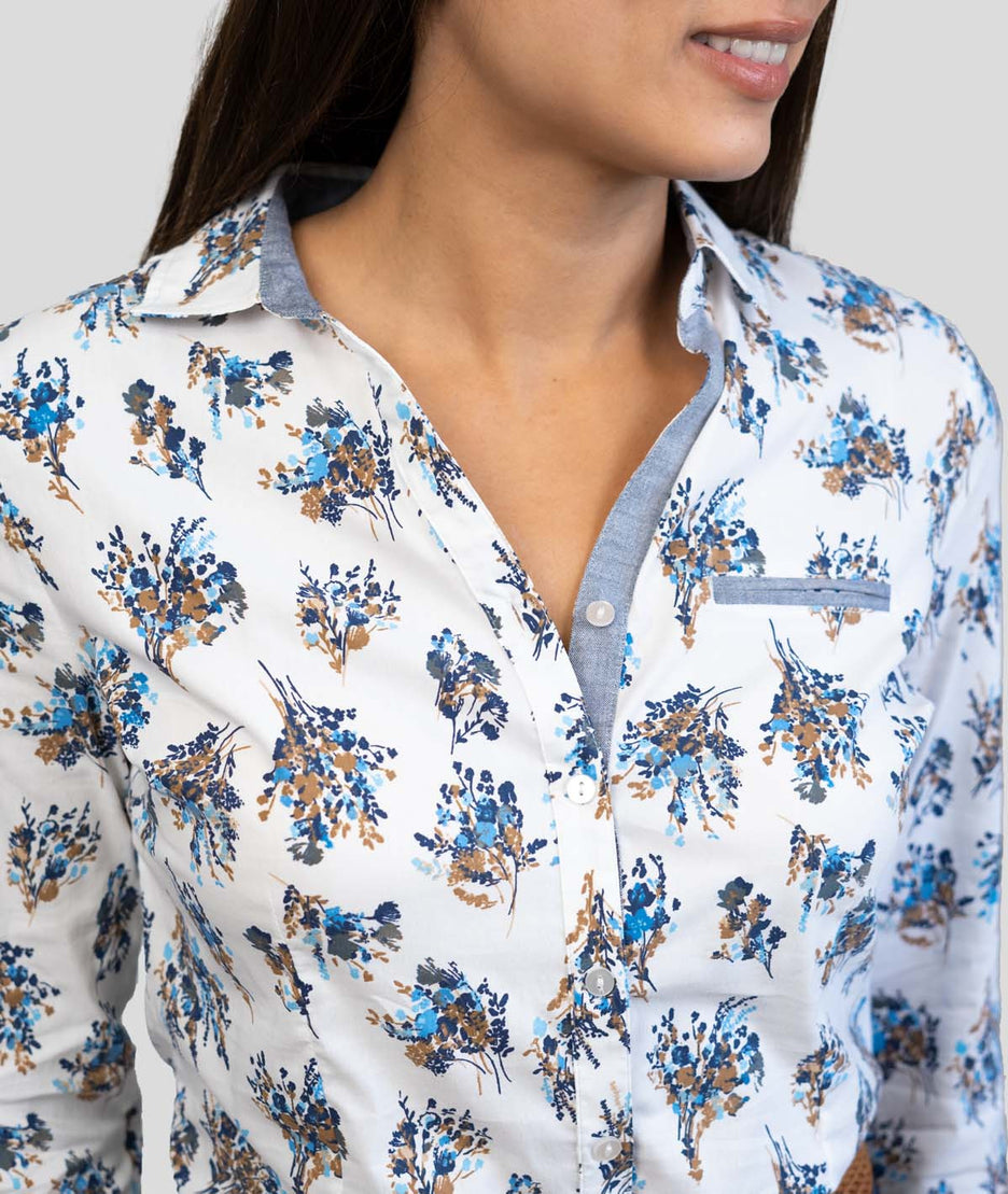 Chemise à détails fleuris Bouquet bleu détails