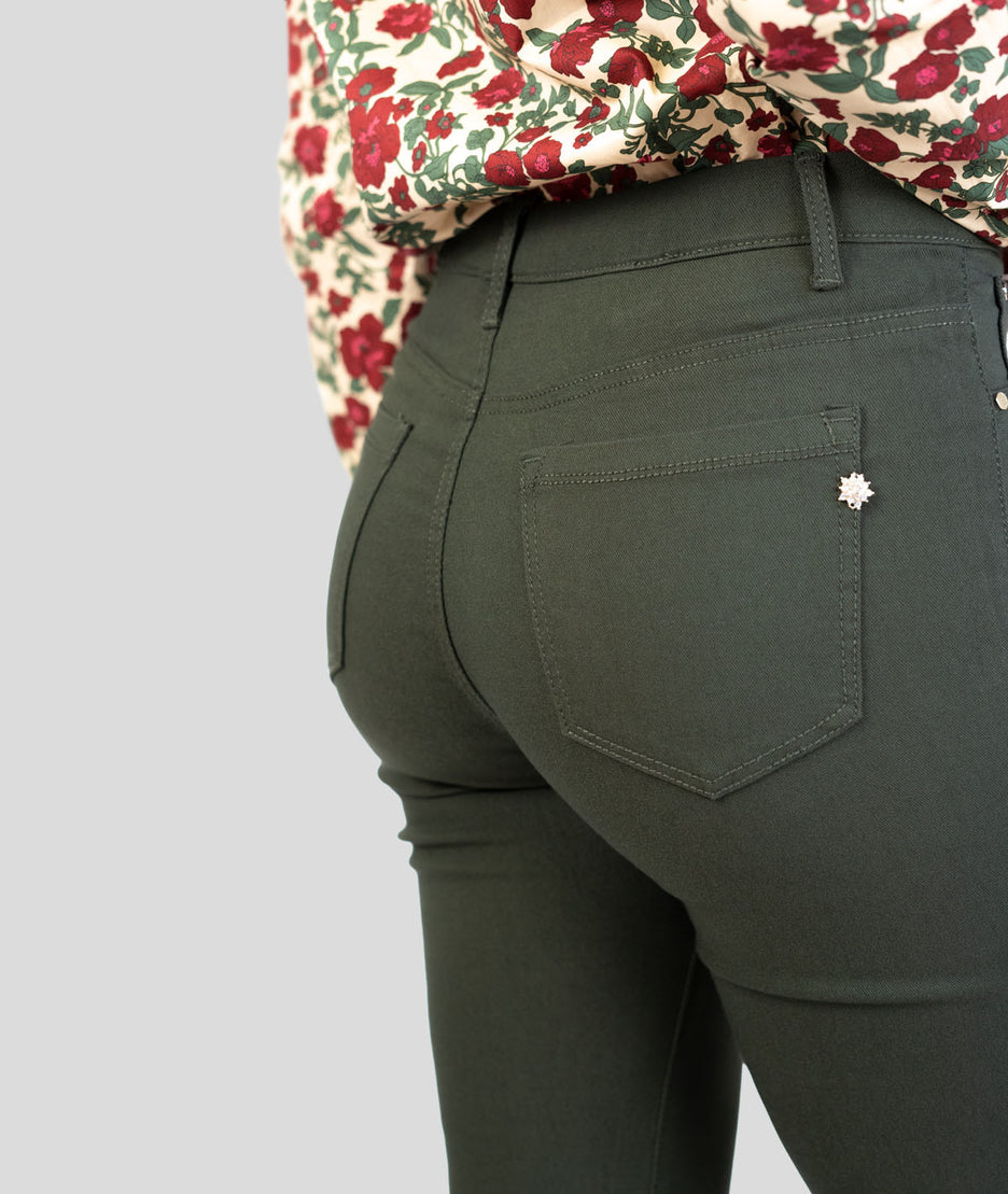 Pantalon slim taille élastique Lili kaki détails
