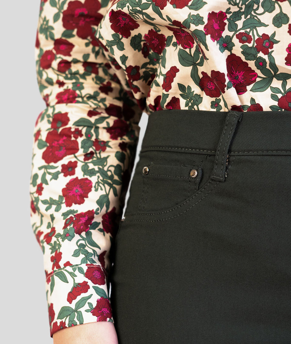 Pantalon slim taille élastique Lili kaki détails