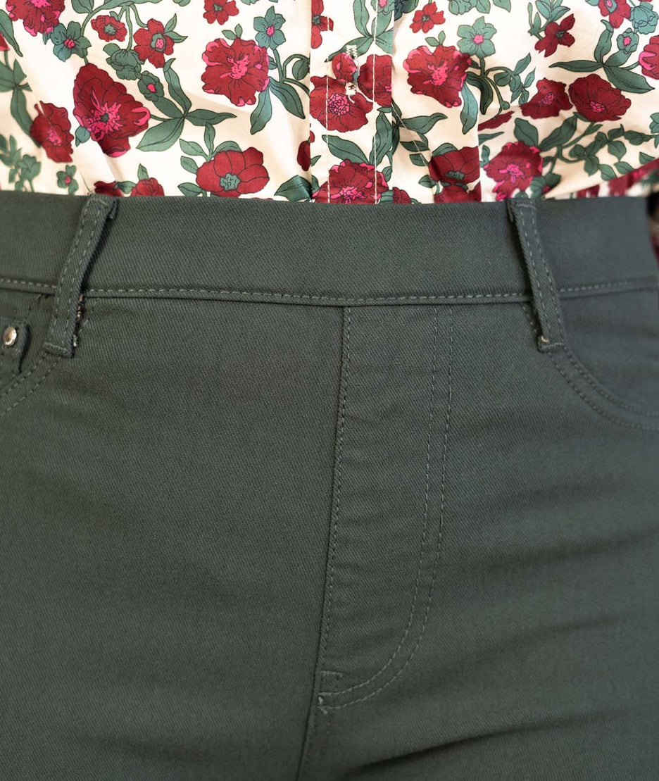 Pantalon slim taille élastique Lili kaki détails