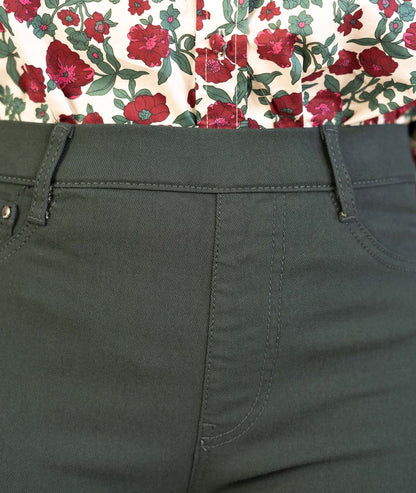 Pantalon slim taille élastique Lili kaki détails